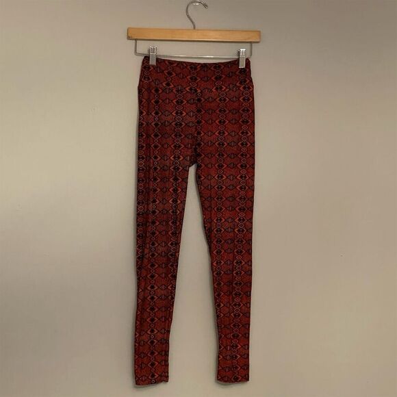LuLaRoe One Size Buttery Soft Leggings Orange Geometric Pattern Casual NEW - Picture 3 of 12